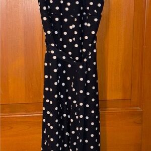 Nina Leonard Navy and White Polka Dot Maxi Jumpsuit